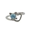 Silver Cat Gemstone Ring - Adjustable