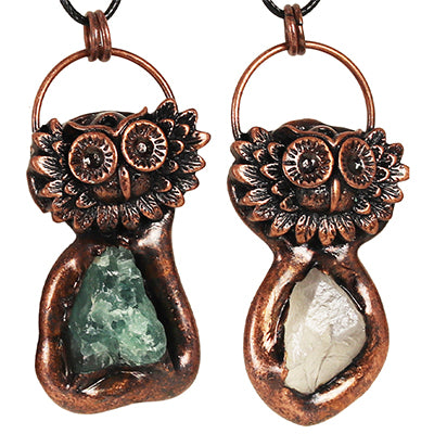 Copper Owl Necklace - Assorted Gemstone