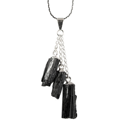 Black Tourmaline Triple Silver Necklace