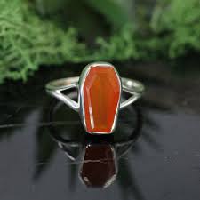 Sterling Silver Coffin Ring - Assorted Gemstone & Size
