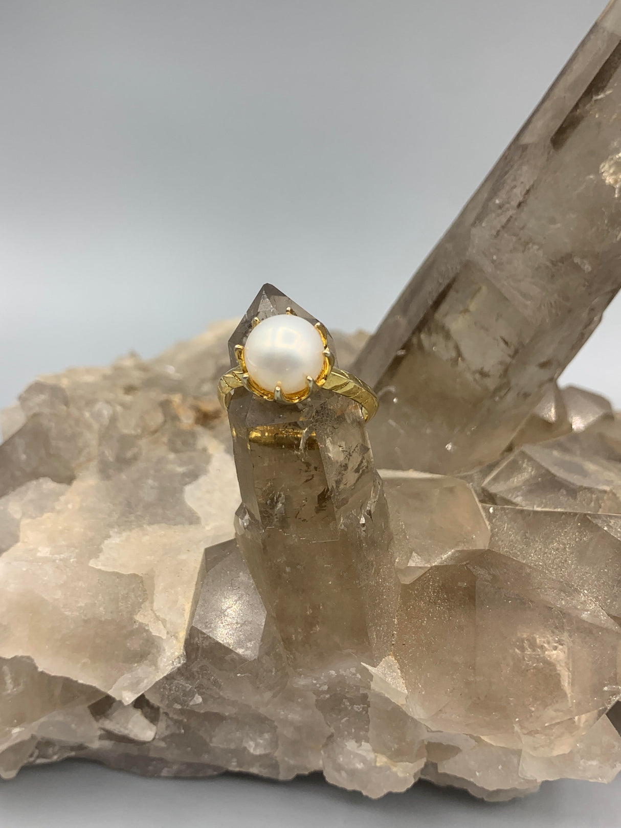 Sterling Gold Pearl Ring - Size 7