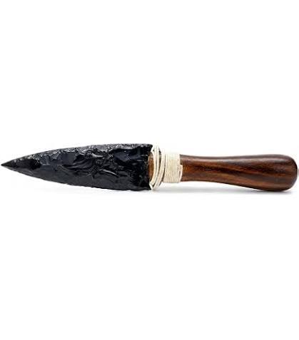 Black Obsidian Arrowhead Wooden Knife (6")