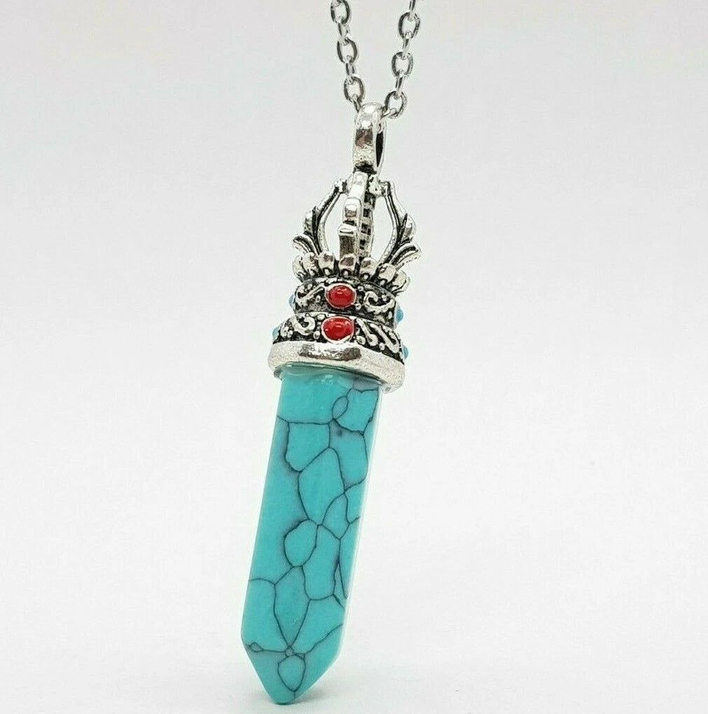 Gemstone Crown Capped Necklace - Assorted