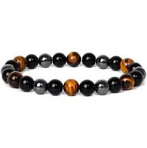 Tiger Eye, Hematite & Black Tourmaline Bracelet 4mm
